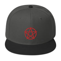 Red Witchcraft Woven Pentacle Pagan Embroidered Flat Bill Cap embroidered snapback hat, product image 25