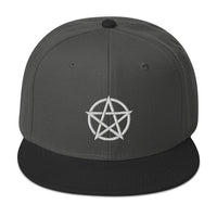 White Witchcraft Woven Pentacle Pagan Embroidered Flat Bill Cap embroidered snapback hat, product image 1
