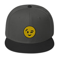 Winking Face Emoji Embroidered Emoticon Flat Bill Cap embroidered snapback hat, product image 25