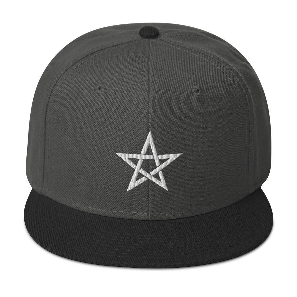 White Wiccan Woven Pentagram Symbol Embroidered Flat Bill Cap Snapback Hat