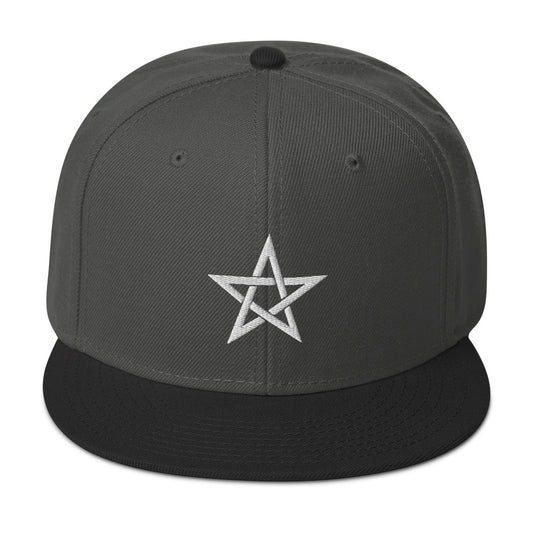 White Wiccan Woven Pentagram Symbol Embroidered Flat Bill Cap embroidered snapback hat, product image 1