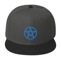 Blue Wiccan Witchcraft Pentagram Embroidered Flat Bill Cap embroidered snapback hat, product image 25