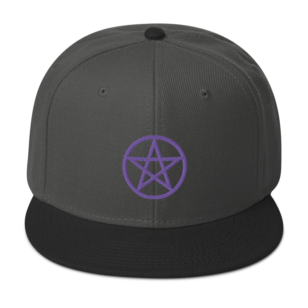 Purple Wiccan Witchcraft Pentagram Embroidered Flat Bill Cap Snapback Hat