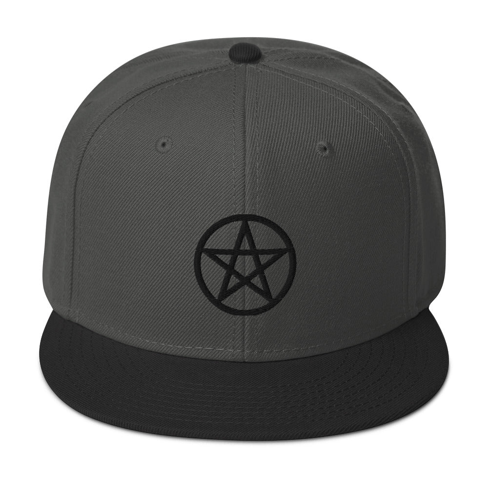 Black Wiccan Witchcraft Pentagram Embroidered Flat Bill Cap Snapback Hat