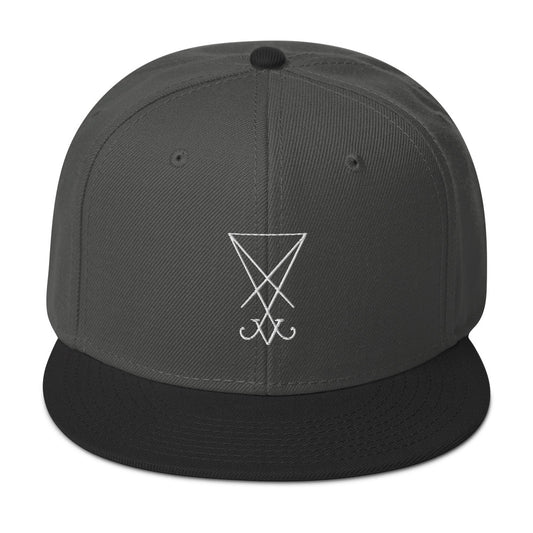 White Sigil of Lucifer Symbol The Seal of Satan Embroidered Flat Bill Cap embroidered snapback hat, product image 1