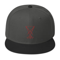 Red Sigil of Lucifer Symbol The Seal of Satan Embroidered Flat Bill Cap embroidered snapback hat, product image 25