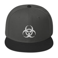 White Bio Hazard Symbol Warning Sign Embroidered Flat Bill Cap embroidered snapback hat, product image 1