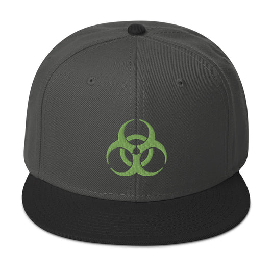 Green Bio Hazard Symbol Warning Sign Embroidered Flat Bill Cap embroidered snapback hat, product image 1