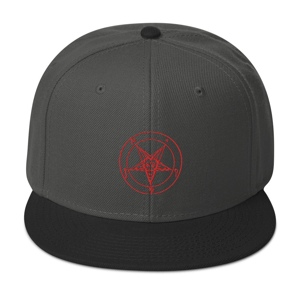 Red Sigil of Baphomet Embroidered Flat Bill Cap Snapback Hat Occult Symbol