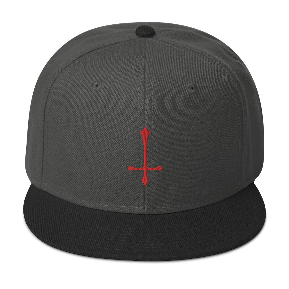 Red Inverted Cross Embroidered Flat Bill Cap Snapback Hat