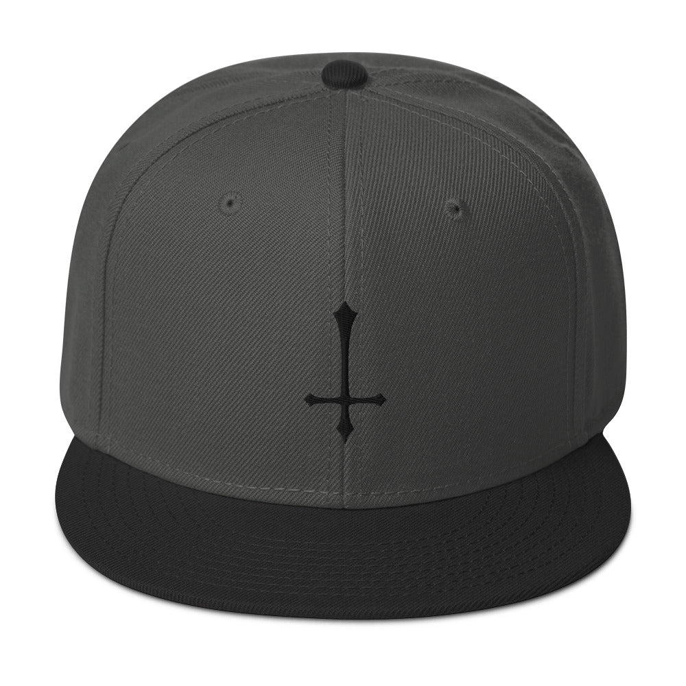 Black Inverted Cross Embroidered Flat Bill Cap Snapback Hat