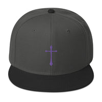 Purple Gothic Medeival Cross Embroidered Flat Bill Cap embroidered snapback hat, product image 25
