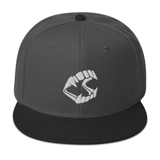 White Vampire Novelty Halloween Fangs Embroidered Flat Bill Cap embroidered snapback hat, product image 1