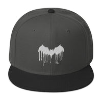 White Vampire Bat Blood Drip Embroidered Flat Bill Cap embroidered snapback hat, product image 1