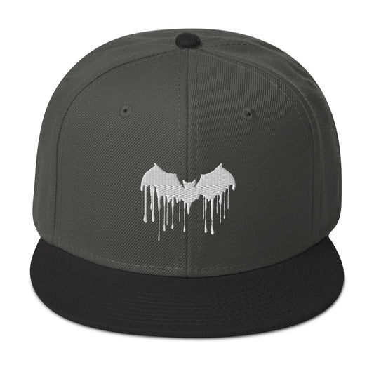 White Vampire Bat Blood Drip Embroidered Flat Bill Cap embroidered snapback hat, product image 1