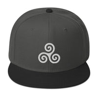 White Triskelion or Triskeles Spiral Embroidered Flat Bill Cap embroidered snapback hat, product image 1