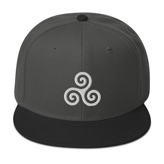 White Triskelion or Triskeles Spiral Embroidered Flat Bill Cap embroidered snapback hat, product image 1