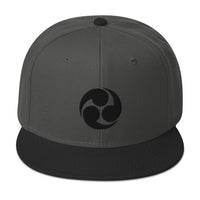 Black Tomoe Mitsudomoe Japanese Symbol Embroidered Flat Bill Cap embroidered snapback hat, product image 26