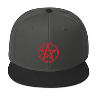 Red Witching Hour Woven Pentagram Embroidered Flat Bill Cap embroidered snapback hat, product image 25