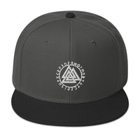 The Valknut Symbol with Viking Runes Embroidered Flat Bill Cap embroidered snapback hat, product image 25