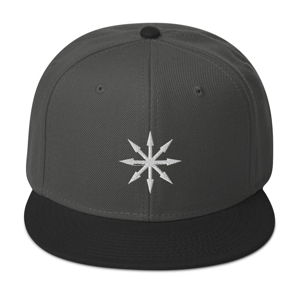 White The Symbol of Chaos Embroidered Flat Bill Cap Snapback Hat