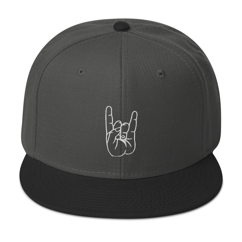 The Sign of the Devil Horns Embroidered Flat Bill Cap Snapback Hat