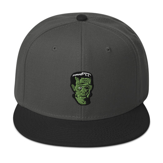 Modern Prometheus Frankenstein's Monster Embroidered Flat Bill Cap embroidered snapback hat, product image 1