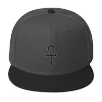 Black The Key of Life Ankh Egyptian Embroidered Flat Bill Cap embroidered snapback hat, product image 26