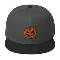 Scary Jack O Lantern Halloween Pumpkin Embroidered Flat Bill Cap embroidered snapback hat, product image 25