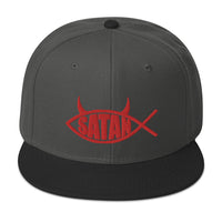 Red Satan Fish with Horns Religious Satire Embroidered Flat Bill Cap embroidered snapback hat, product image 25