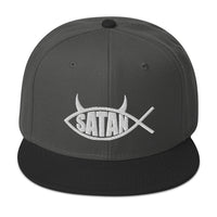 Satan Fish with Horns Religious Satire Embroidered Flat Bill Cap embroidered snapback hat, product image 25