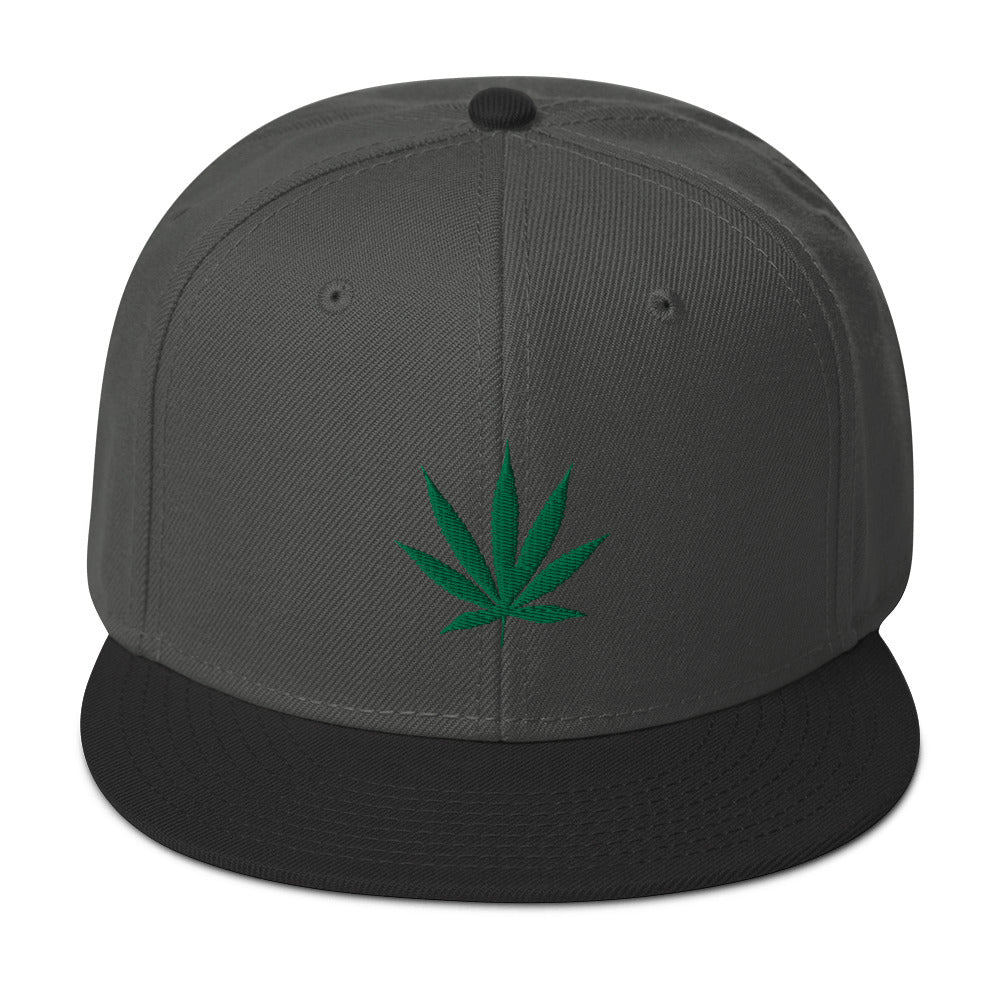 Pot Leaf Marijuana Embroidered Cannabis Flat Bill Cap Snapback Hat