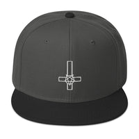 Pentacross Inverted Pentagram Cross Embroidered Flat Bill Cap embroidered snapback hat, product image 1