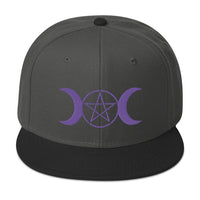 Purple Pagan Triple Moon Goddess Embroidered Flat Bill Cap embroidered snapback hat, product image 25