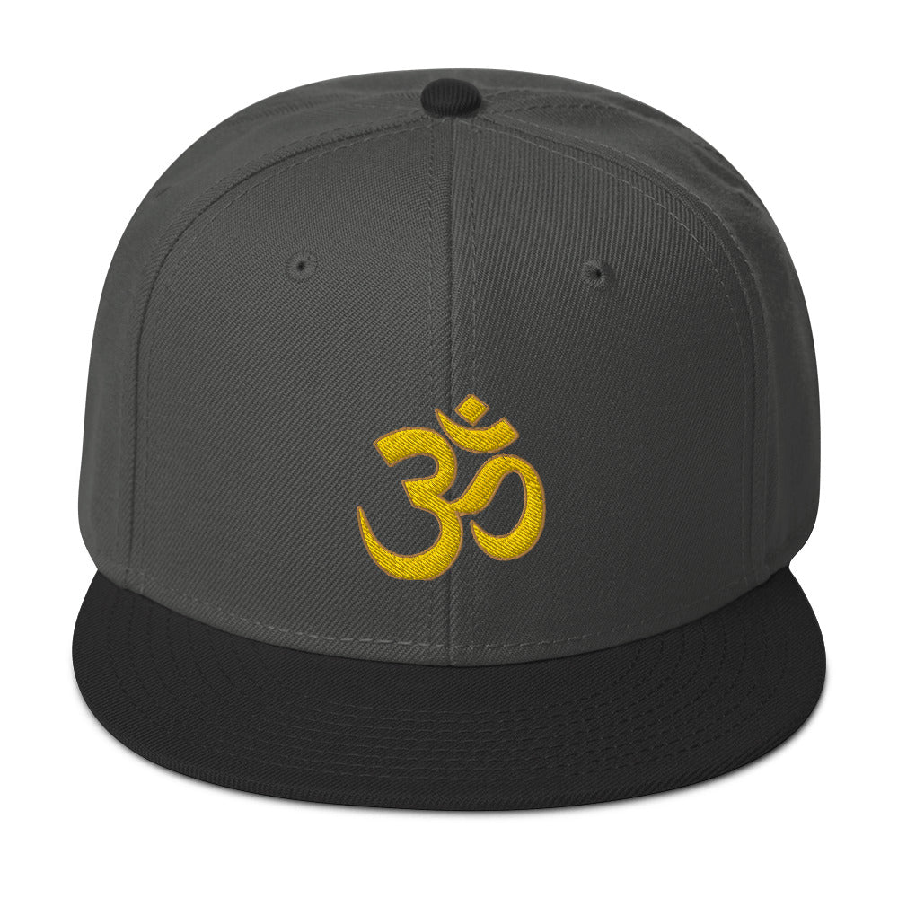 Yellow OM Sacred Spiritual Symbol Embroidered Flat Bill Cap Snapback Hat