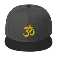 Yellow OM Sacred Spiritual Symbol Embroidered Flat Bill Cap embroidered snapback hat, product image 24