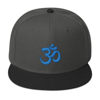 Blue OM Sacred Spiritual Symbol Embroidered Flat Bill Cap embroidered snapback hat, product image 24