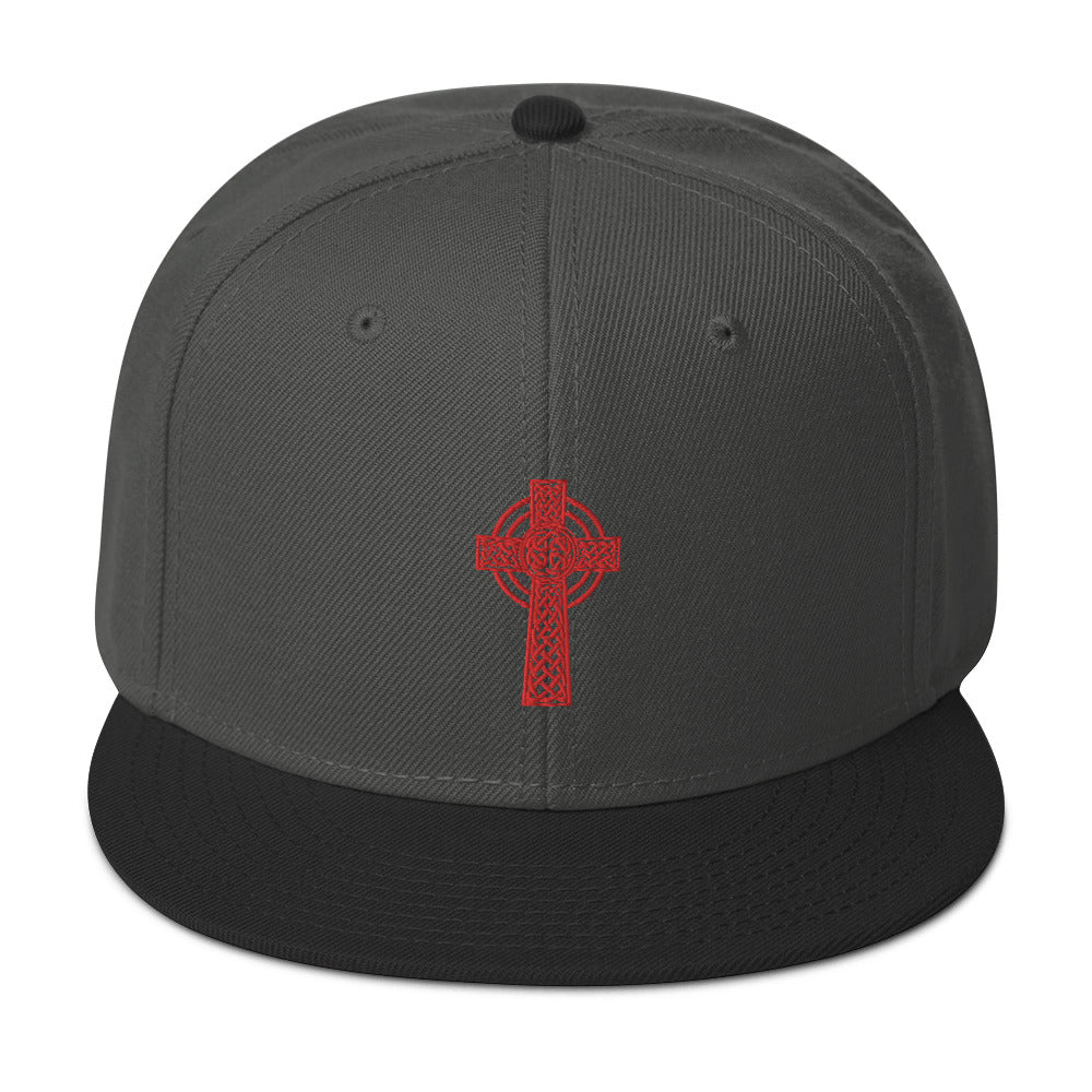 Red Old Celtic Cross Circle of Light Embroidered Flat Bill Cap Snapback Hat