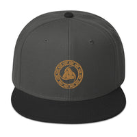 Sepia Tone Odin's Knot – The Valknut Embroidered Celtic Flat Bill Hat embroidered snapback hat, product image 25