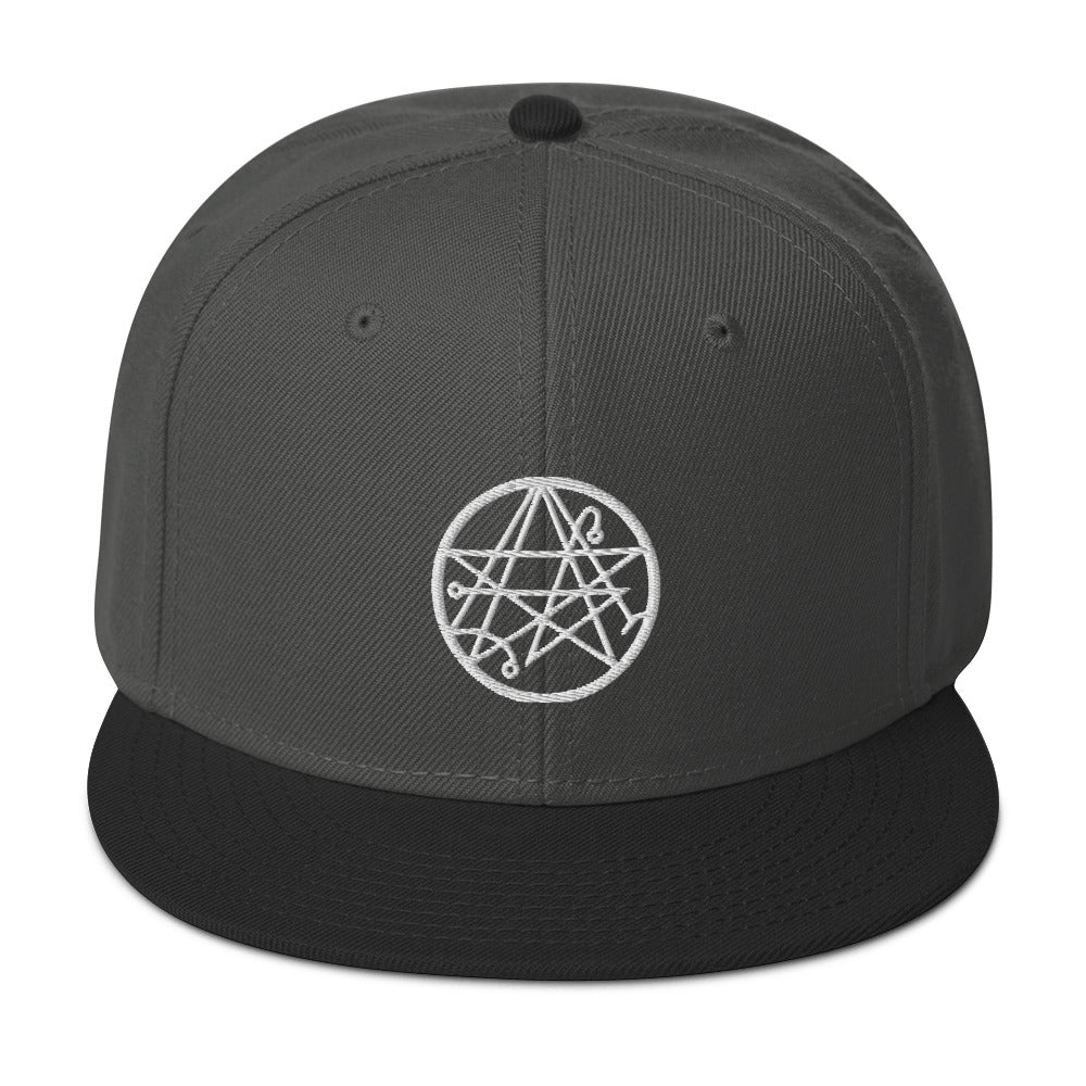 White Necronomicon Symbol Book of Dead Embroidered Flat Bill Cap Snapback Hat