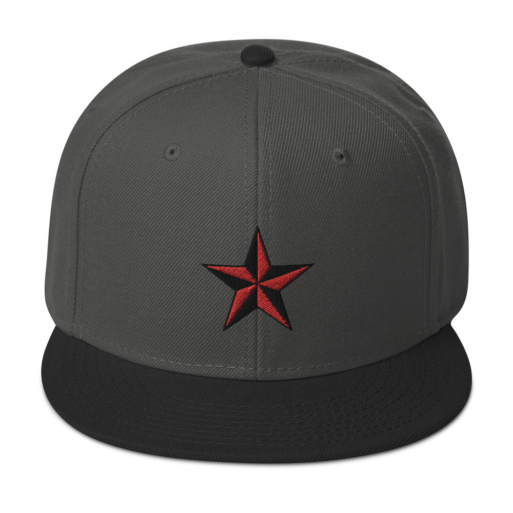 Red Nautical North Star Embroidered Flat Bill Cap Snapback Hat