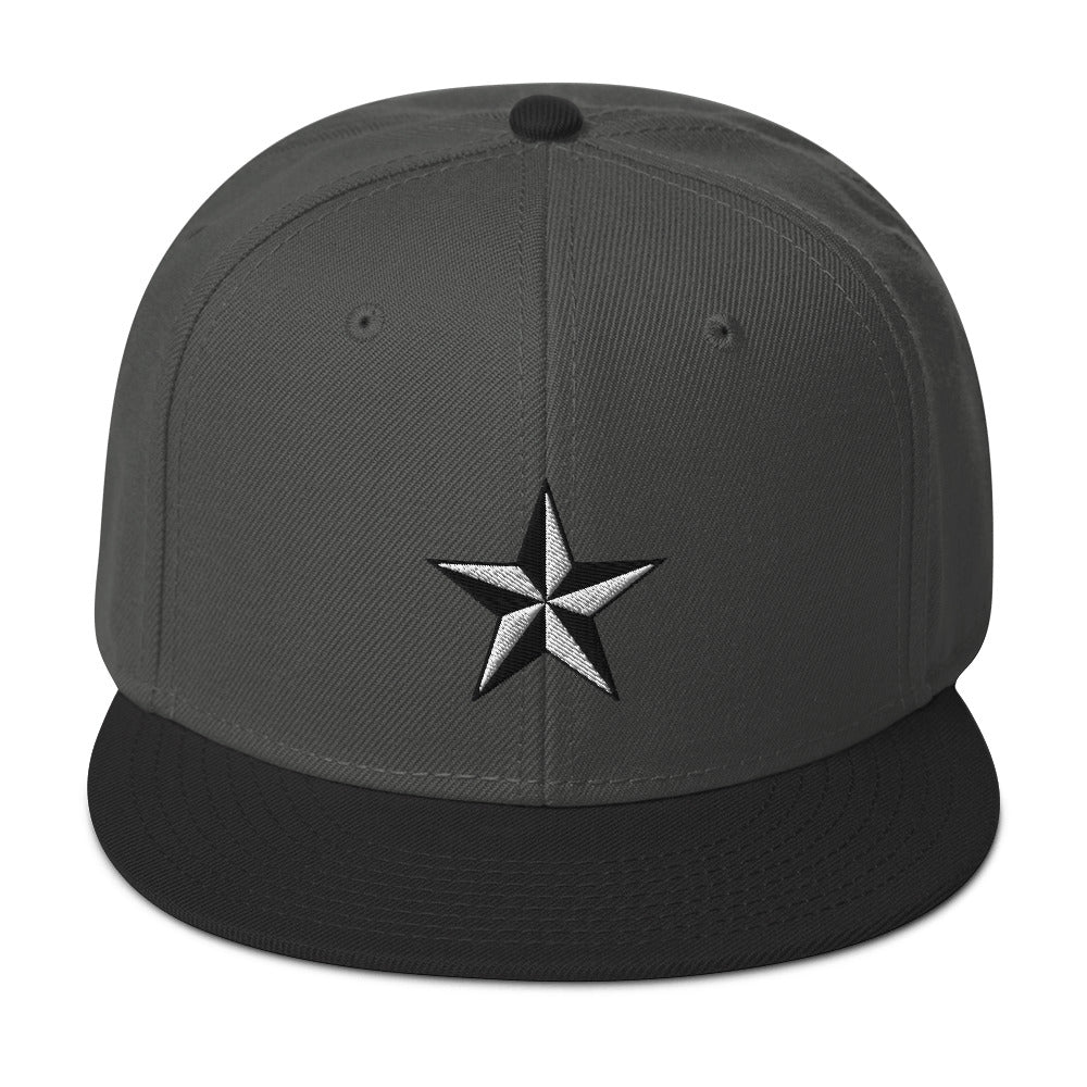 White Nautical North Star Embroidered Flat Bill Cap Snapback Hat