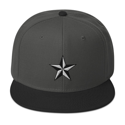 White Nautical North Star Embroidered Flat Bill Cap embroidered snapback hat, product image 1
