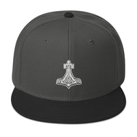 Viking God of Thunder Hammer Mjolnir Embroidered Flat Bill Cap embroidered snapback hat, product image 1