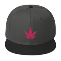 Hot Pink Marijuana Leaf Cannabis Plant Embroidered Flat Bill Cap embroidered snapback hat, product image 1