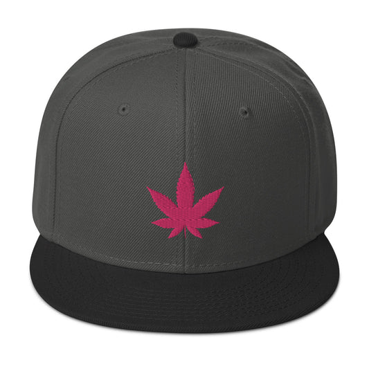 Hot Pink Marijuana Leaf Cannabis Plant Embroidered Flat Bill Cap embroidered snapback hat, product image 1
