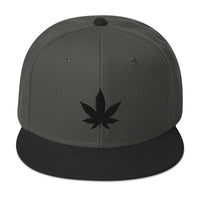 Black Marijuana Leaf Cannabis Plant Embroidered Flat Bill Cap embroidered snapback hat, product image 25