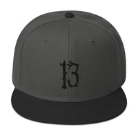 Black Lucky Number 13 Goth # Thirteen Embroidered Flat Bill Cap embroidered snapback hat, product image 25