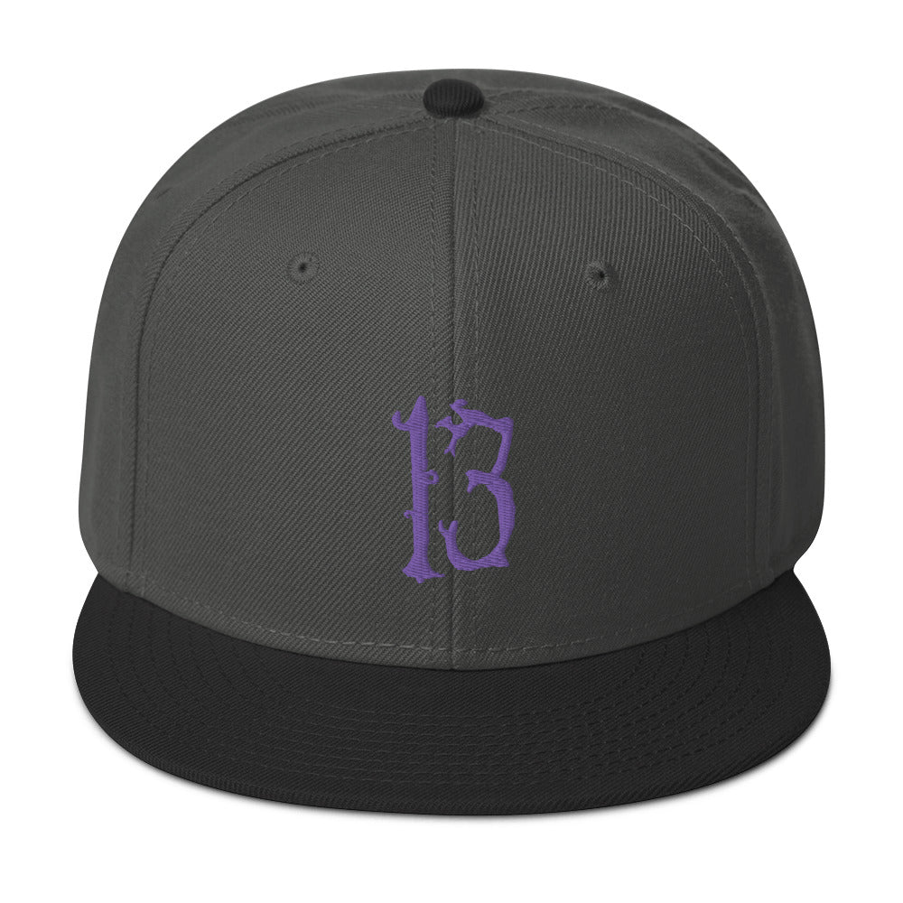 Purple Lucky Number 13 Goth # Thirteen Embroidered Flat Bill Cap Snapback Hat