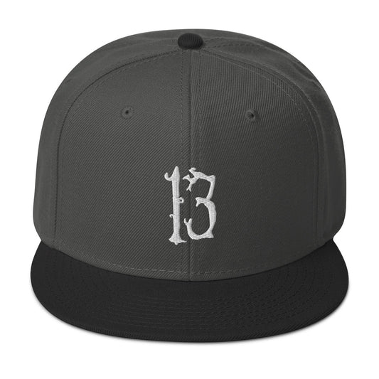 White Lucky Number 13 Goth # Thirteen Embroidered Flat Bill Cap embroidered snapback hat, product image 1